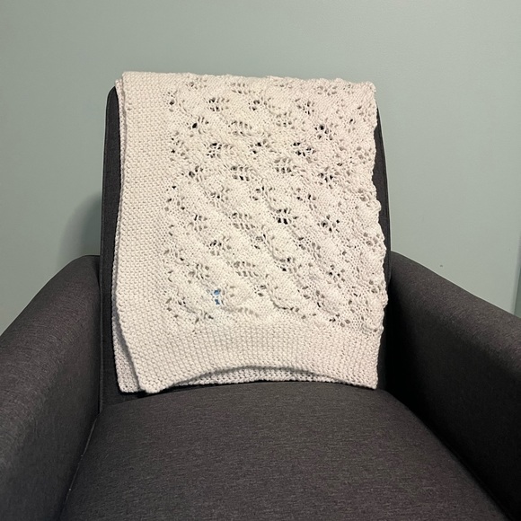 Hand crafted afghan in white. 36” x 54” great neutral can be used in any room. - Picture 5 of 6